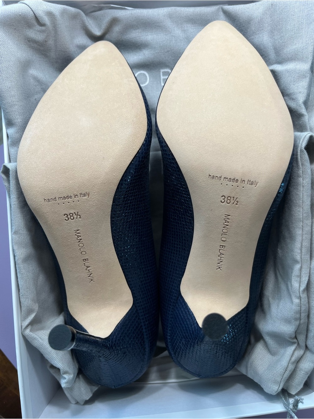 Manolo Blahnik Navy Blue Heels with Beading - Picture 5 of 7